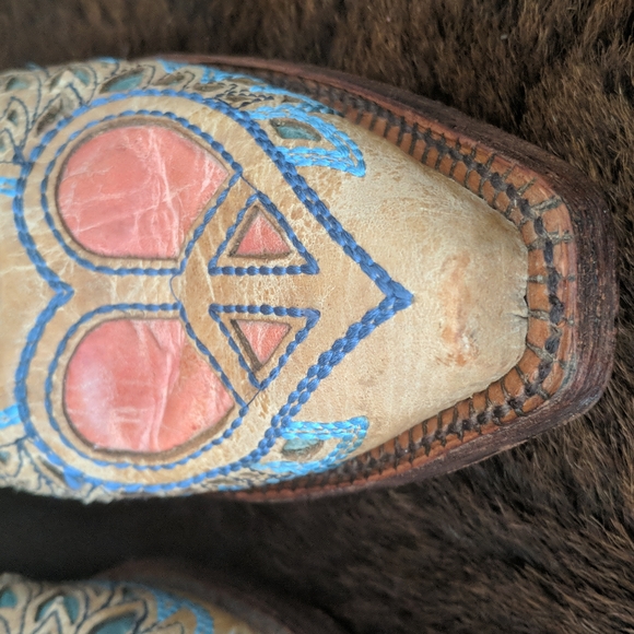 CORRAL A1976 wings & hearts distressed tan leather cowgirl boots snip toe sz 7 - Picture 14 of 16